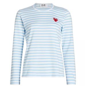 NWT Comme des Garçons PLAY Blue/White Striped Long-Sleeve Shirt, LARGE UNISEX